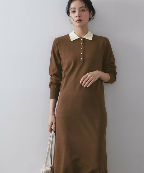 OPAQUE.CLIP / オペーク ドット クリップ ロング・マキシ丈ワンピース | 配色ポロ衿ニットワンピース【洗濯機OK】 | 詳細5