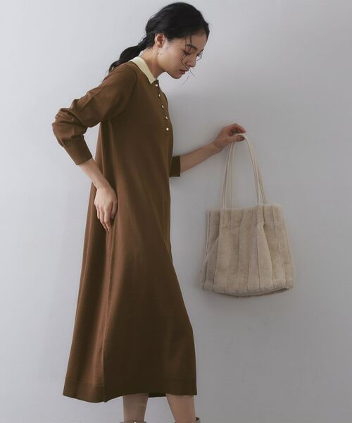 OPAQUE.CLIP / オペーク ドット クリップ ロング・マキシ丈ワンピース | 配色ポロ衿ニットワンピース【洗濯機OK】 | 詳細6