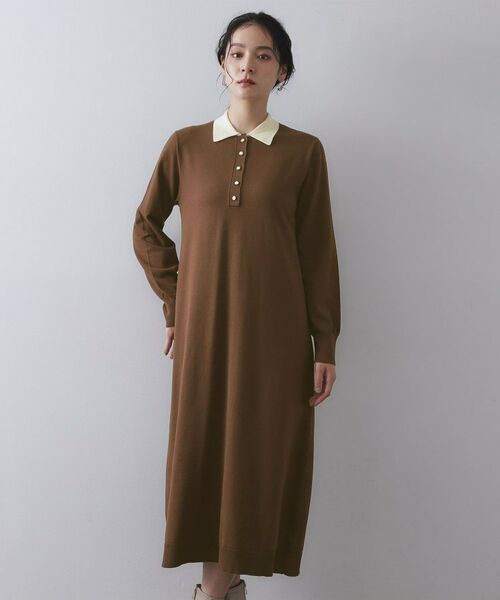 OPAQUE.CLIP / オペーク ドット クリップ ロング・マキシ丈ワンピース | 配色ポロ衿ニットワンピース【洗濯機OK】 | 詳細9