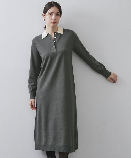 OPAQUE. CLIP/オペーク ドット クリップ 配色ポロ衿ニットワンピース【洗濯機OK】 チャコールグレー(514) 38(M) OPAQUE. CLIP/オペーク ドット クリップ 配色ポロ衿ニットワンピース【洗濯機OK】 チャコールグレー(514) 38(M)