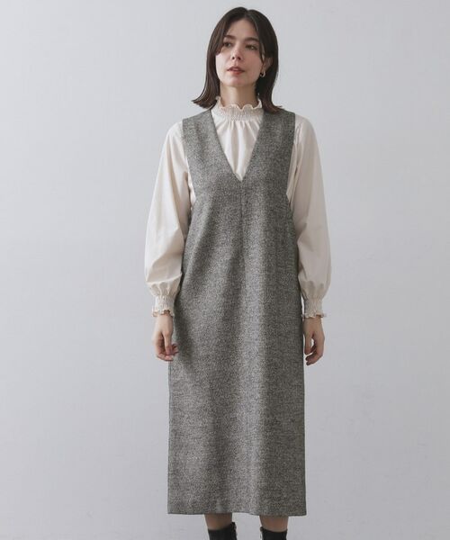 OPAQUE.CLIP / オペーク ドット クリップ ロング・マキシ丈ワンピース | ラメツイードジャンスカ【洗濯機OK】 | 詳細2