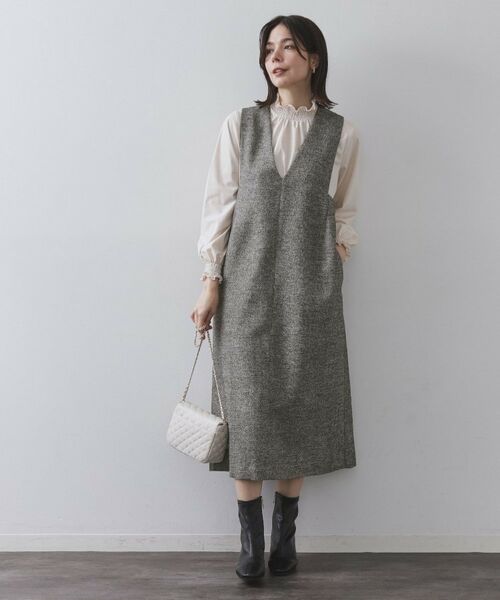 OPAQUE.CLIP / オペーク ドット クリップ ロング・マキシ丈ワンピース | ラメツイードジャンスカ【洗濯機OK】(ブラック(419))