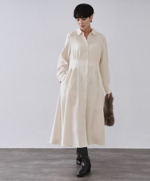 OPAQUE.CLIP / オペーク ドット クリップ ロング・マキシ丈ワンピース | ウエストタックフィット&フレアワンピース【洗濯機OK】(オフホワイト(003))