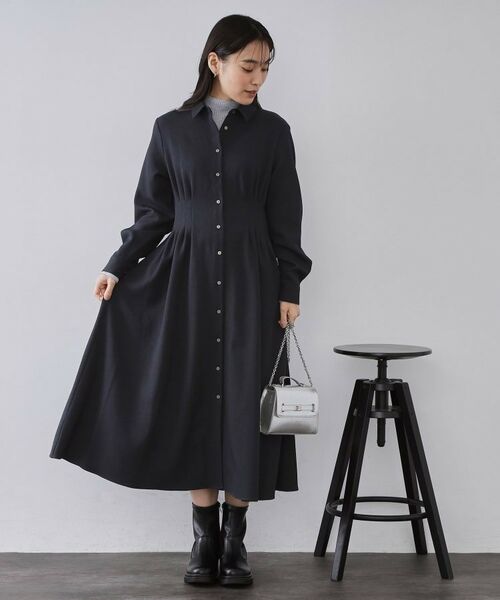 OPAQUE. CLIP/オペーク ドット クリップ ウエストタックフィット＆フレアワンピース【洗濯機洗いOK】 ネイビー(094) 42(LL)