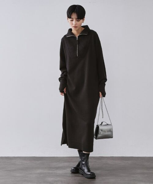 OPAQUE.CLIP / オペーク ドット クリップ ロング・マキシ丈ワンピース | ハーフジップニットワンピース【洗濯機OK】 | 詳細2