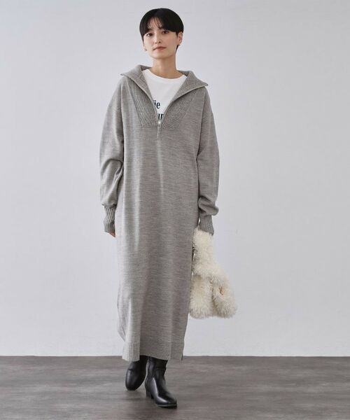 OPAQUE.CLIP / オペーク ドット クリップ ロング・マキシ丈ワンピース | ハーフジップニットワンピース【洗濯機OK】 | 詳細6