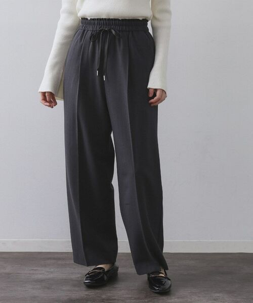 OPAQUE. CLIP/オペーク ドット クリップ ピンストライプイージーワイドパンツ【吸湿発熱/ストレッチ/洗濯機OK】 ネイビー(394) 40(L)