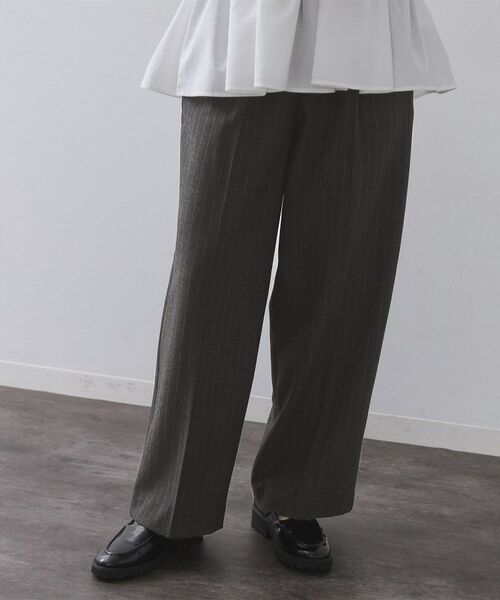 OPAQUE. CLIP/オペーク ドット クリップ ピンストライプイージーワイドパンツ【吸湿発熱/ストレッチ/洗濯機OK】 チャコールグレー(314) 36(S)