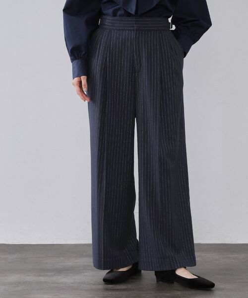 OPAQUE.CLIP / オペーク ドット クリップ パンツ | ラメストライプワイドパンツ【洗濯機OK】(ネイビー(394))