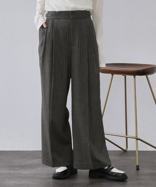 OPAQUE. CLIP/オペーク ドット クリップ ラメストライプワイドパンツ【洗濯機OK】 チャコールグレー(314) 40(L)