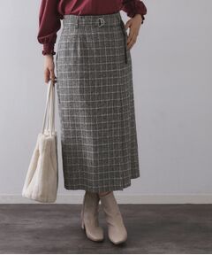 OPAQUE.CLIP / オペーク ドット クリップ ロング・マキシ丈スカート | チェックツイード ラップ風ナロースカート【洗濯機OK】