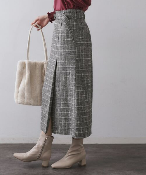 OPAQUE.CLIP / オペーク ドット クリップ ロング・マキシ丈スカート | チェックツイード ラップ風ナロースカート【洗濯機OK】 | 詳細1