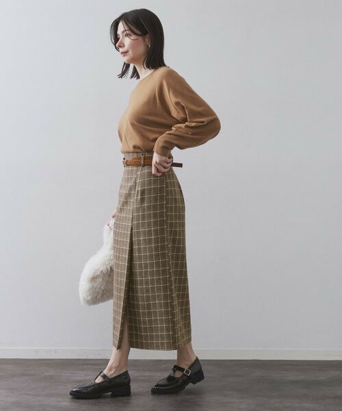 OPAQUE.CLIP / オペーク ドット クリップ ロング・マキシ丈スカート | チェックツイード ラップ風ナロースカート【洗濯機OK】 | 詳細10
