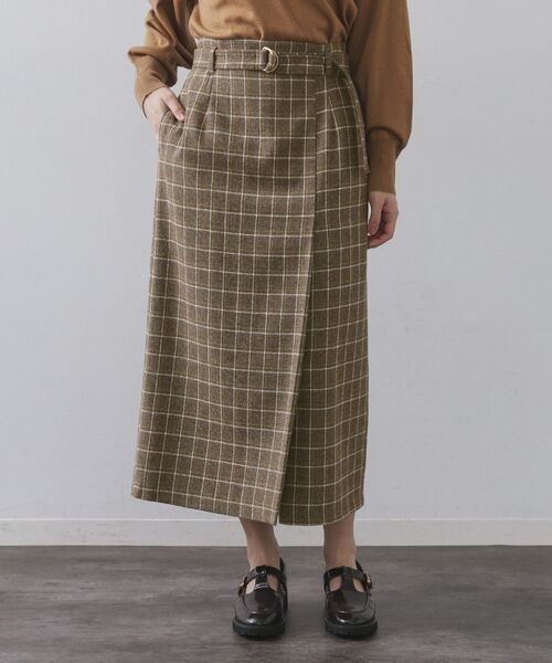 OPAQUE.CLIP / オペーク ドット クリップ ロング・マキシ丈スカート | チェックツイード ラップ風ナロースカート【洗濯機OK】 | 詳細12
