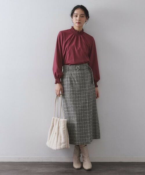 OPAQUE.CLIP / オペーク ドット クリップ ロング・マキシ丈スカート | チェックツイード ラップ風ナロースカート【洗濯機OK】 | 詳細2