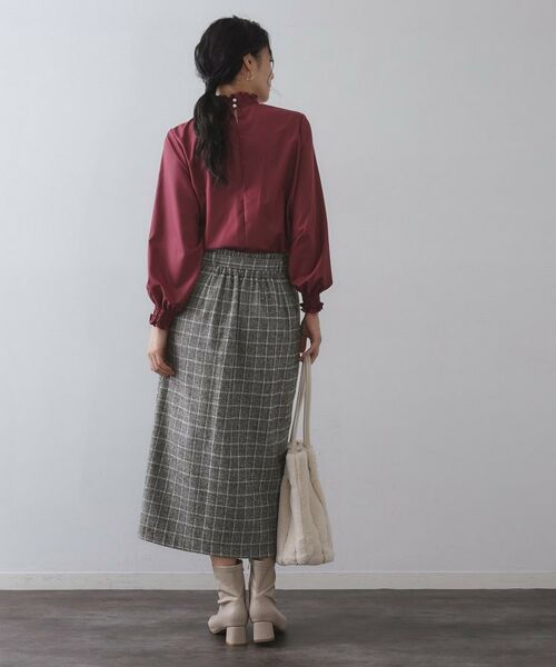 OPAQUE.CLIP / オペーク ドット クリップ ロング・マキシ丈スカート | チェックツイード ラップ風ナロースカート【洗濯機OK】 | 詳細3