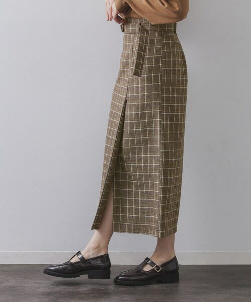 OPAQUE.CLIP / オペーク ドット クリップ ロング・マキシ丈スカート | チェックツイード ラップ風ナロースカート【洗濯機OK】 | 詳細5