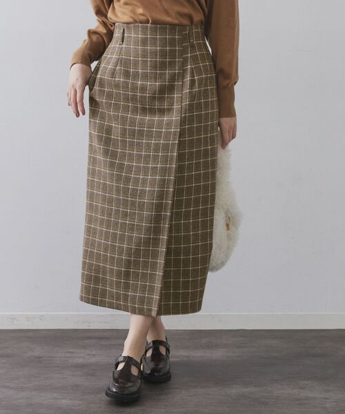 OPAQUE.CLIP / オペーク ドット クリップ ロング・マキシ丈スカート | チェックツイード ラップ風ナロースカート【洗濯機OK】 | 詳細6