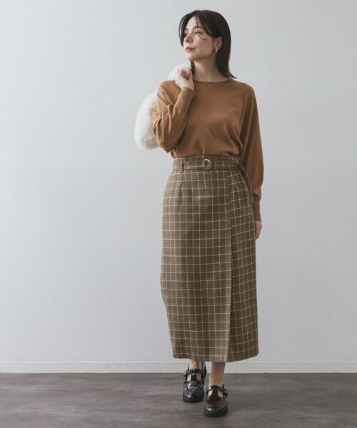 OPAQUE.CLIP / オペーク ドット クリップ ロング・マキシ丈スカート | チェックツイード ラップ風ナロースカート【洗濯機OK】 | 詳細7