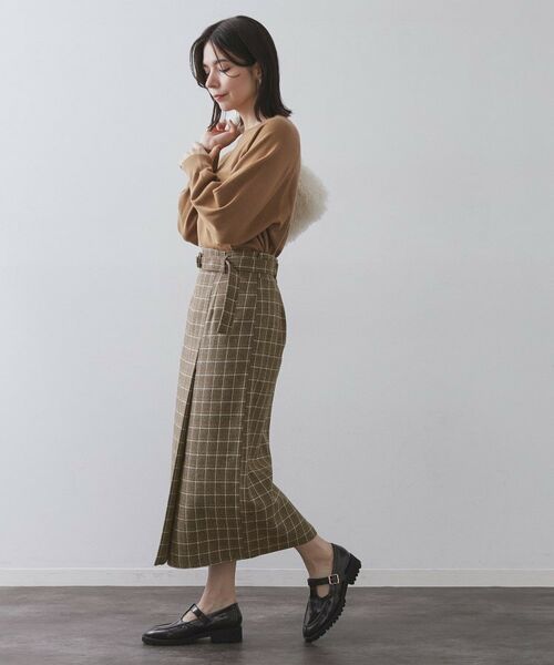 OPAQUE.CLIP / オペーク ドット クリップ ロング・マキシ丈スカート | チェックツイード ラップ風ナロースカート【洗濯機OK】 | 詳細8
