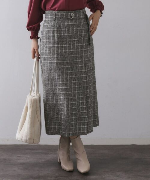 OPAQUE. CLIP/オペーク ドット クリップ チェックツイード ラップ風ナロースカート【洗濯機OK】 ブラック(219) 38(M)