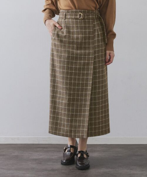 OPAQUE. CLIP/オペーク ドット クリップ チェックツイード ラップ風ナロースカート【洗濯機OK】 ブラウン(243) 40(L)