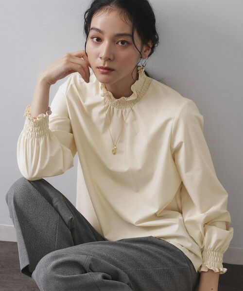 OPAQUE.CLIP / オペーク ドット クリップ シャツ・ブラウス | シャーリングハイネックブラウス【洗濯機OK】(アイボリー(004))