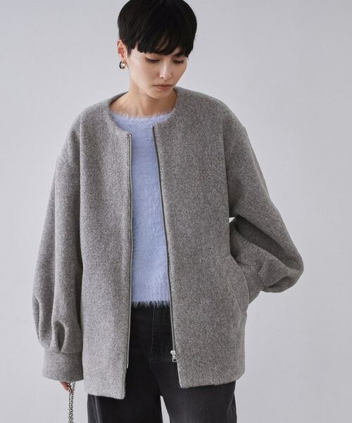 OPAQUE.CLIP / オペーク ドット クリップ その他アウター | もこもこノーカラージップミドルコート【洗える】(チャコールグレー(014))