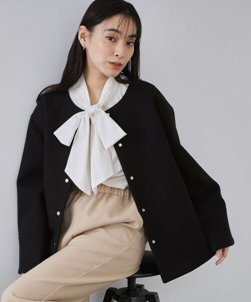 OPAQUE.CLIP / オペーク ドット クリップ その他アウター | ウールライクメルトン ノーカラーコート【洗濯機OK】 | 詳細1