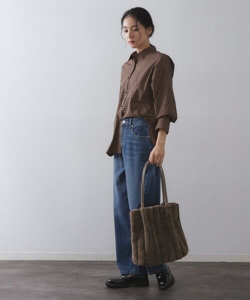 OPAQUE.CLIP / オペーク ドット クリップ トートバッグ | 【A4サイズ対応／マチ付き】ストライプフェイクファートートバッグ | 詳細14