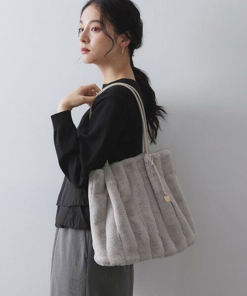 OPAQUE.CLIP / オペーク ドット クリップ トートバッグ | 【A4サイズ対応／マチ付き】ストライプフェイクファートートバッグ | 詳細3