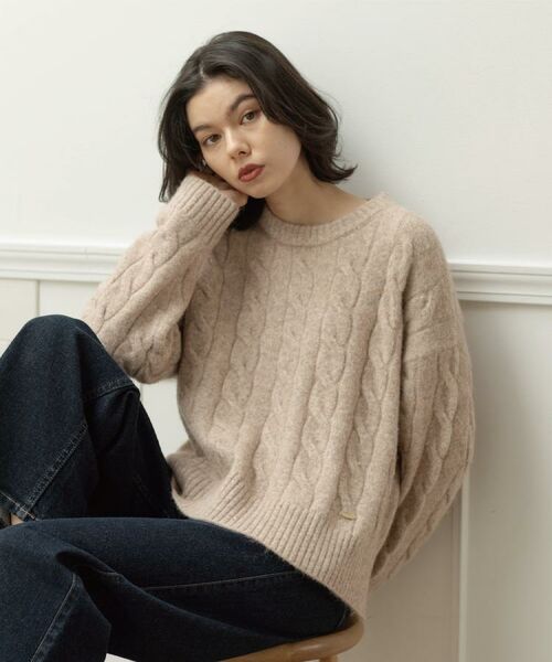 OPAQUE.CLIP / オペーク ドット クリップ ニット・セーター | MIXミドルゲージケーブルニット【洗濯機OK】 | 詳細6