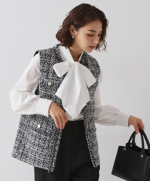 OPAQUE. CLIP/オペーク ドット クリップ ≪通勤・セレモニー対応≫ツイードジレ【洗える】 ブラック(419) 40(L) OPAQUE. CLIP/オペーク ドット クリップ ≪通勤・セレモニー対応≫ツイードジレ【洗える】 ブラック(419) 40(L)