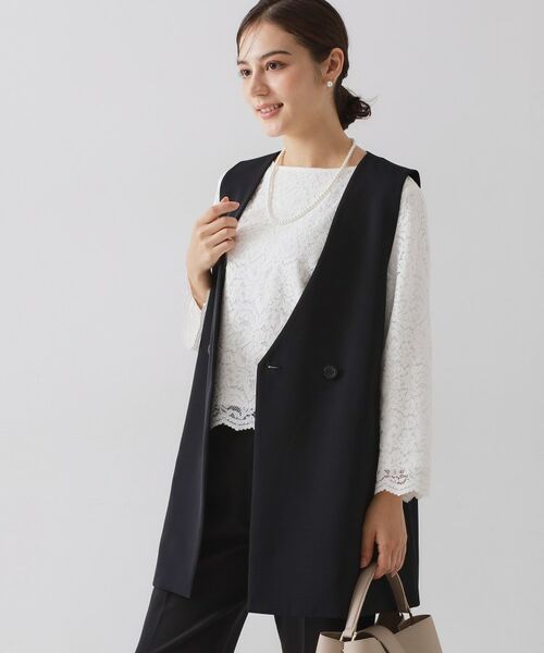 OPAQUE. CLIP/オペーク ドット クリップ &#8810;通勤・セレモニー対応&#8811;Vネックミドルジレ【洗濯機OK】 ブラック(019) 38(M)