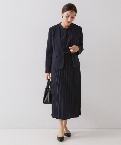 OPAQUE.CLIP / オペーク ドット クリップ ロング・マキシ丈ワンピース | ≪通勤・セレモニー対応≫ジョーゼットプリーツワンピース【洗濯機OK】(ネイビー(094))