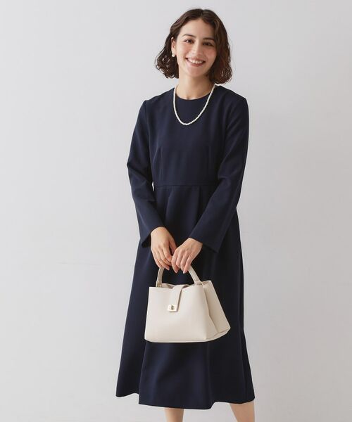 OPAQUE.CLIP / オペーク ドット クリップ ミニ丈・ひざ丈ワンピース | ≪通勤・セレモニー対応≫フィットアンドフレアワンピースダブルクロス【洗濯機OK】(ネイビー(094))