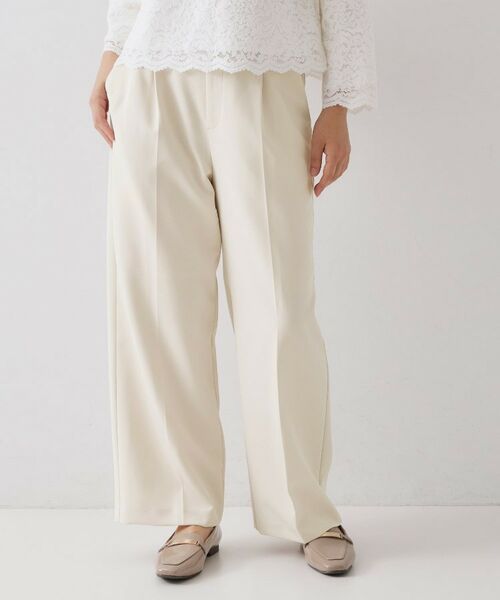 OPAQUE. CLIP/オペーク ドット クリップ &#8810;通勤・セレモニーセットアップ対応&#8811; ワイドパンツダブルクロス【洗濯機OK】 ライトベージュ(051) 42(LL)