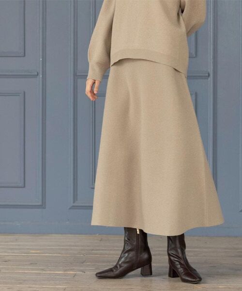 OPAQUE.CLIP / オペーク ドット クリップ ロング・マキシ丈スカート | ニットフレアスカート/セットアップ対応【洗濯機OK】(ベージュ(052))