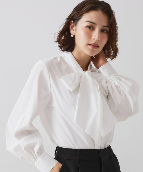 OPAQUE.CLIP / オペーク ドット クリップ シャツ・ブラウス | ≪通勤・セレモニー対応≫ボウタイシャツブラウス【洗濯機OK】(ホワイト(001))