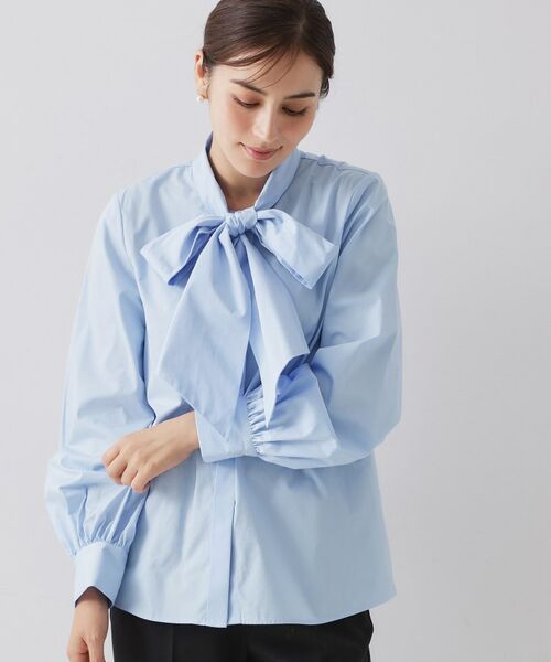 OPAQUE. CLIP/オペーク ドット クリップ &#8810;通勤・セレモニー対応&#8811;ボウタイシャツブラウス【洗濯機OK】 ブルー(091) 40(L)