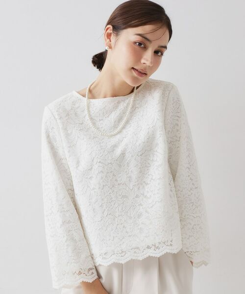 OPAQUE. CLIP/オペーク ドット クリップ &#8810;通勤・セレモニー対応&#8811; レースブラウス【洗濯機OK】 ホワイト(001) 40(L)