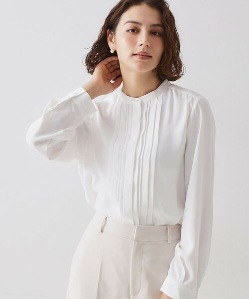 OPAQUE. CLIP/オペーク ドット クリップ &#8810;通勤・セレモニー対応&#8811; タックブラウス【洗濯機OK】 ホワイト(001) 36(S)