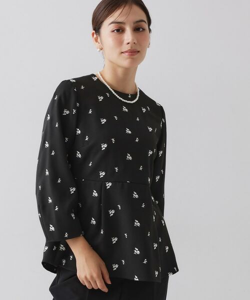 OPAQUE. CLIP/オペーク ドット クリップ フラワー刺繍ペプラムブラウス【洗濯機OK】 ブラック(119) 40(L)
