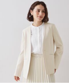 OPAQUE.CLIP / オペーク ドット クリップ ノーカラージャケット | ≪通勤・セレモニー/セットアップ対応≫ Vネックジャケット/ダブルクロス【洗濯機OK】