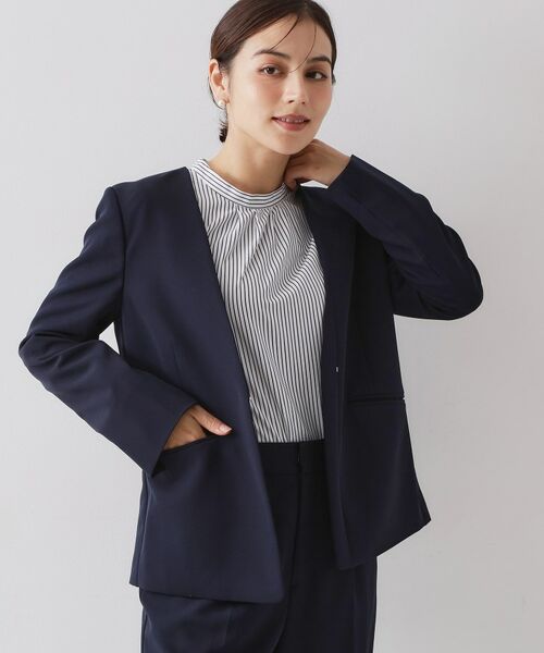 OPAQUE.CLIP / オペーク ドット クリップ ノーカラージャケット | ≪通勤・セレモニー/セットアップ対応≫ Vネックジャケット/ダブルクロス【洗濯機OK】 | 詳細9