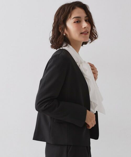 OPAQUE.CLIP / オペーク ドット クリップ ノーカラージャケット | ≪通勤・セレモニー/セットアップ対応≫ パイピングVネックジャケット【洗濯機OK】 | 詳細1