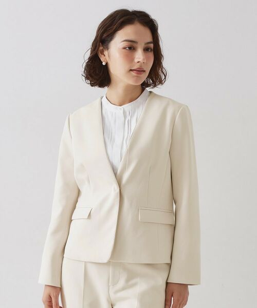 OPAQUE.CLIP / オペーク ドット クリップ ノーカラージャケット | ≪通勤・セレモニー/セットアップ対応≫ パイピングVネックジャケット【洗濯機OK】 | 詳細13