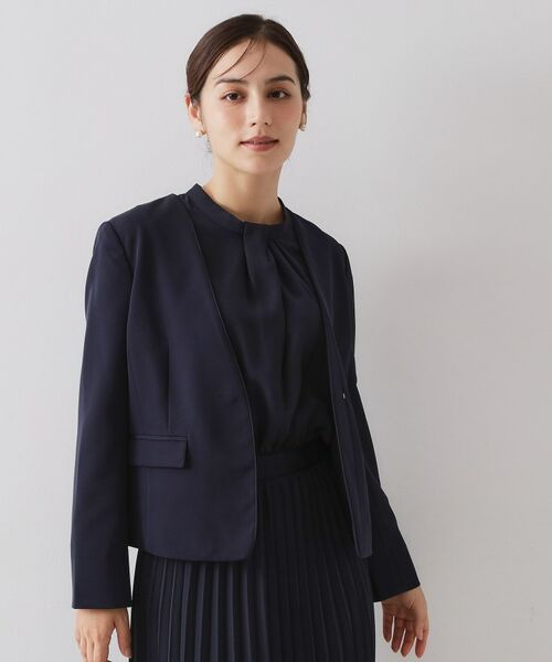 OPAQUE. CLIP/オペーク ドット クリップ ≪通勤・セレモニー/セットアップ対応≫ パイピングVネックジャケット【洗濯機OK】 ネイビー(094) 34(SS) OPAQUE. CLIP/オペーク ドット クリップ ≪通勤・セレモニー/セットアップ対応≫ パイピングVネックジャケット【洗濯機OK】 ネイビー(094) 34(SS)