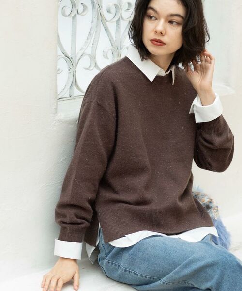 OPAQUE.CLIP / オペーク ドット クリップ ニット・セーター | きらきらクルーミドルゲージニット【洗濯機OK】(モカブラウン(042))