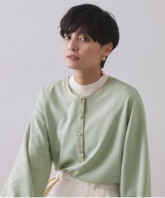 OPAQUE.CLIP / オペーク ドット クリップ カットソー | サテン使いヘンリーネックトップス【洗濯機OK】